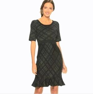 Nina Leonard Plaid Ruffled Sweater Dress
